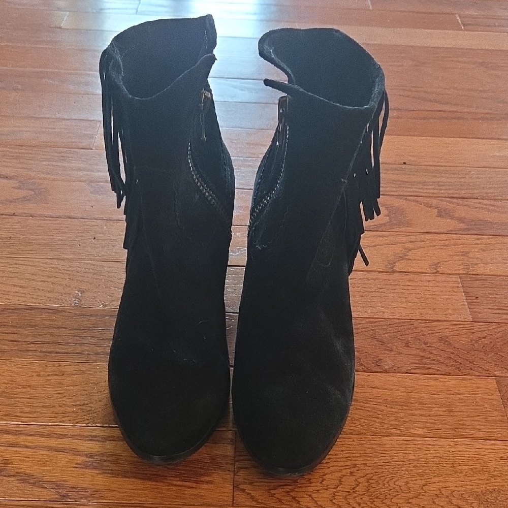 Sam Edelman Black Suede Ankle Boots with Fringe